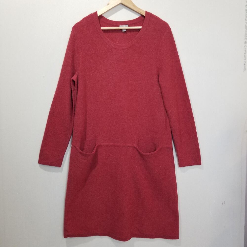 J Jill Sweater Dress Womens Large Red Wool Cashmere Italian Yarn Pockets